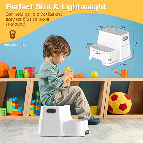 Toddler 2-Step Stool with Anti-Slip Surface and Rubber Bottom for Bathroom Sink and Potty Training