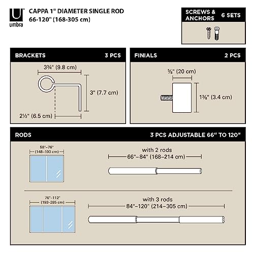 Umbra Cappa Curtain Rod ? Modern Extra Long Extendable Curtain Rod and Includes Matching Finials, Brackets & Hardware