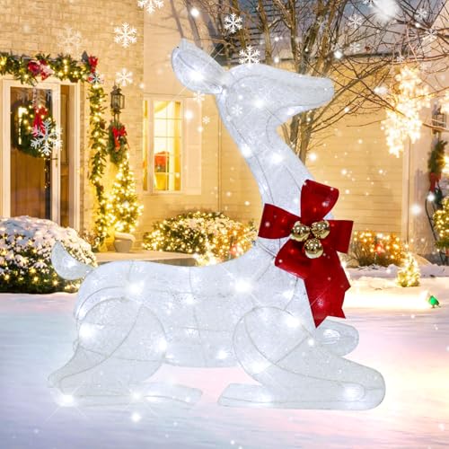 27-Inch Outdoor Christmas Reindeer Decoration with Lights and Bows