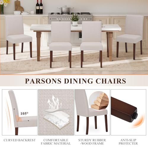 Upholstered Dining Chairs Set of 2, Modern High Back Fabric Kitchen Chairs