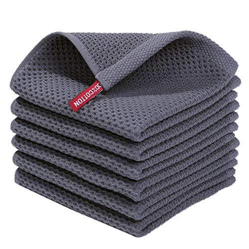 Homaxy 100% Cotton Waffle Weave Kitchen Dish Cloths 6-Pack, Dark Grey