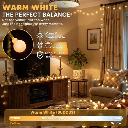 Suddus 43FT Connectable Globe String Lights, Plug-in Warm White LED Fairy Lights with Remote and Timer for Indoor and Outdoor Decor