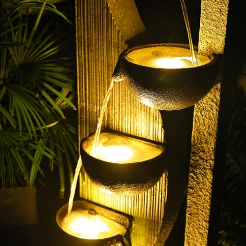 5-Tier Outdoor Floor Standing Water Fountain with LED Lights, 49-Inch
