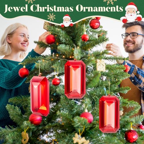 Syhood 9.5 Inch Red Rectangle Jewel Ornament for Christmas Tree, Festive Decor