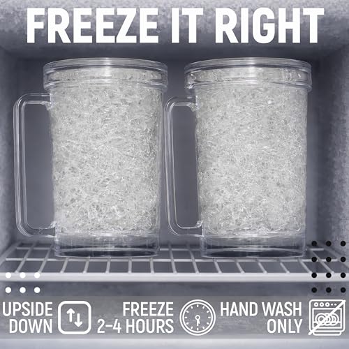 16 oz Double Wall Freezer Beer Mugs, Set of 4 Insulated Gel-Filled Steins