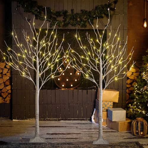 LIGHTSHARE 6 Feet 72 LED Birch Tree Lights 2-Pack Warm White Indoor Outdoor Holiday