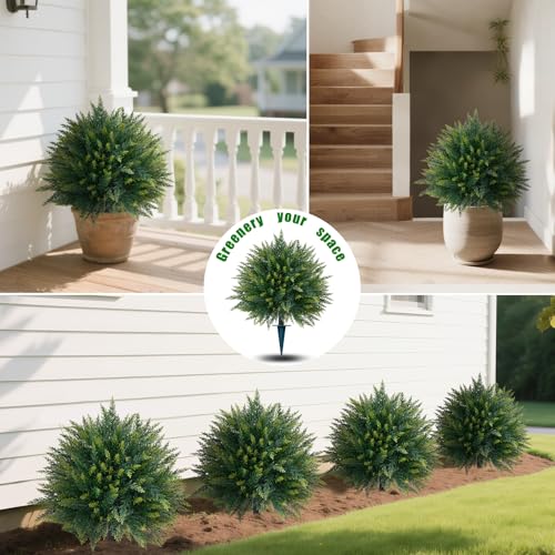 2PCS 23-Inch Artificial Cedar Topiary Ball Shrubs with Ground Stakes