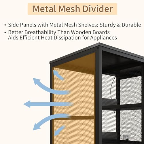 Kitchen Mini Fridge Stand with Power Outlet and Mesh Storage Drawer, Black