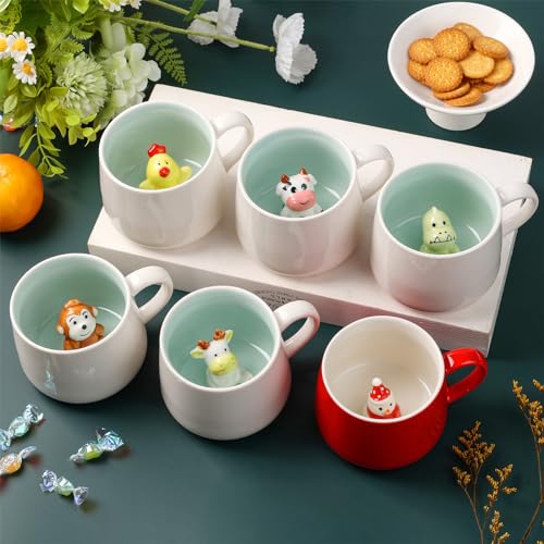WDAGEOT Red & White Cute 12oz Snowman Mug - 3D Inside Cup Ceramic Coffee Cup