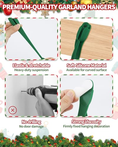 6 PCS Christmas Garland Hanger Hooks for Mantle, 8-Inch Silicone Holders