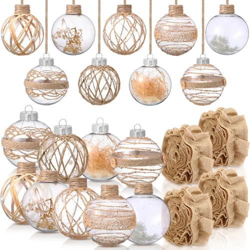Hollowfly 28 Pcs Burlap Christmas Ornaments - Cute Style Farmhouse Rustic Ball Decor