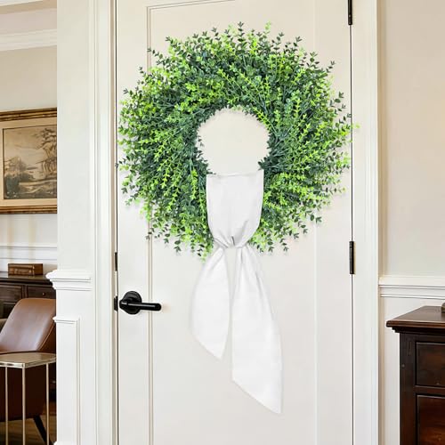 28-Inch Artificial Boxwood Wreath for Front Door, All-Season Greenery