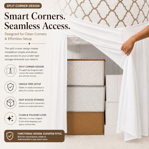 Twin XL Ruffled Dorm Bed Skirt - 32 Inch Extra Long Drop Dust Ruffle