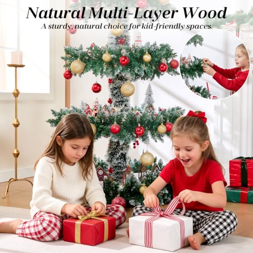 6-Tier Wooden Christmas Tree with Shelves - Holiday Village Display Stand
