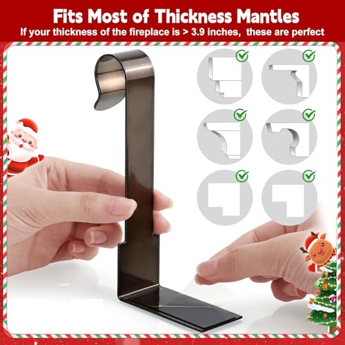 Christmas Stocking Holders for Mantel 4 Pack - Non-Slip Fireplace Hooks