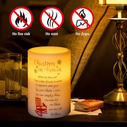 Christmas in Heaven Flameless Memorial Candle with Timer - Sympathy Gift for Loss of Loved One