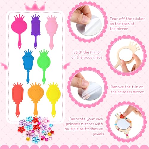 48-Pack DIY Wooden Hand Mirror Craft Kit for Kids Princess Party Favors