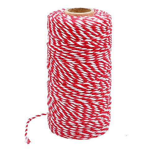 Red White Gift Twine String - 2MM x 328 Feet Cotton Bakers Twine for Crafts & Holiday Packaging - Variation: Red White