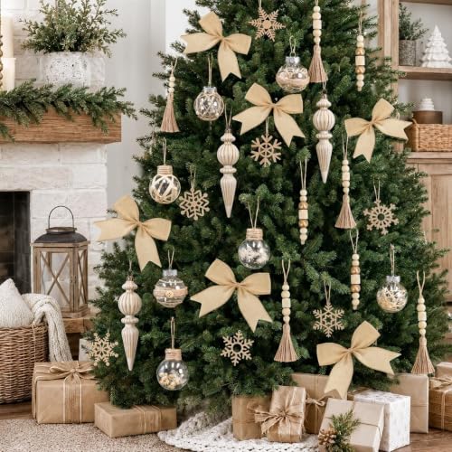 39-Pack Neutral Rustic Christmas Ornaments Set for Farmhouse & Boho Holiday Decor