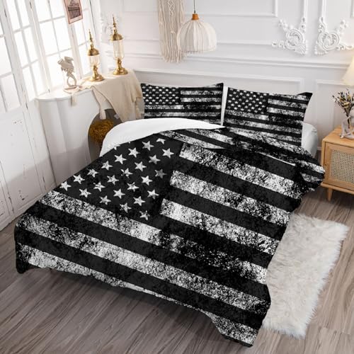 Black and White USA Flag Comforter Set - King Size Bedding for Kids