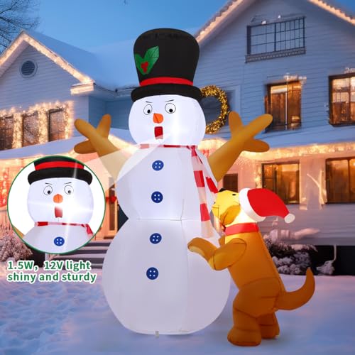 6 ft Christmas Inflatable Snowman & Dog with LED Lights — Outdoor Yard Decor