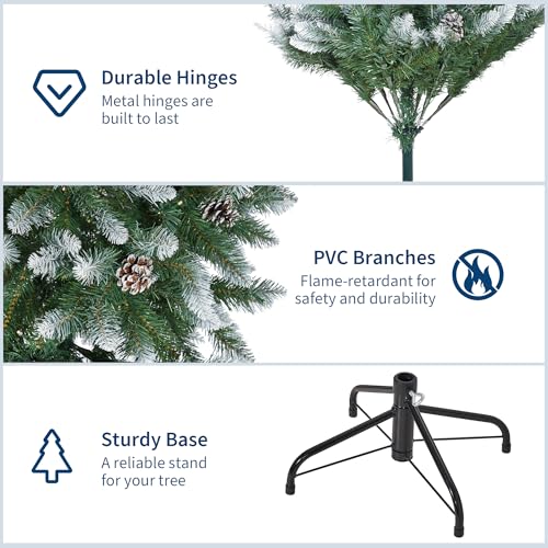 GarveeHome 4.5ft Pre-Lit Christmas Tree with Pine Cones, 150 LEDs, 352 Tips - Green (4ft 6in) Hinged Stand