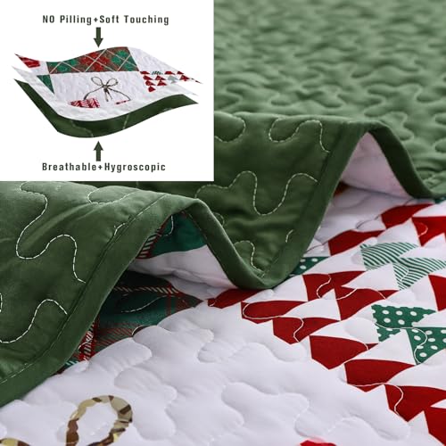 Mybedsoul King Size Christmas Quilt Set - Holiday Patchwork Bedding with Pillowcases
