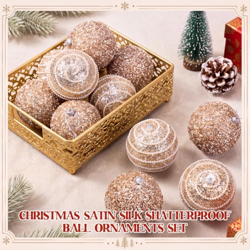 Champagne Gold Christmas Ball Ornaments 12 Pack - 3.94 in Large Pearl Accents