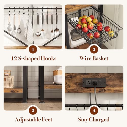 6-Tier Kitchen Bakers Rack with Power Outlet and Storage Shelves