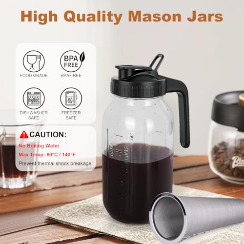 64 oz Cold Brew Coffee Maker - Glass Mason Jar Pitcher with Filter