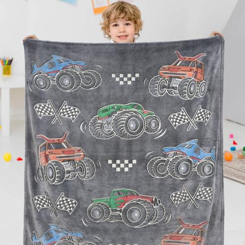Glow in the Dark Truck Throw Blanket for Kids - Soft Fleece 50"x60"