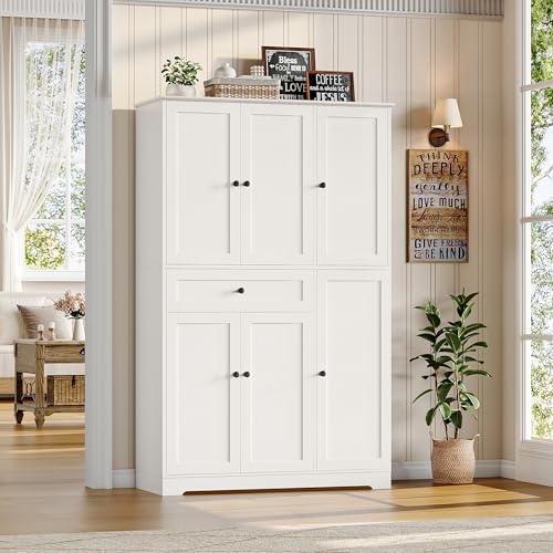 68-Inch Freestanding Kitchen Pantry Storage Cabinet with Drawer, White
