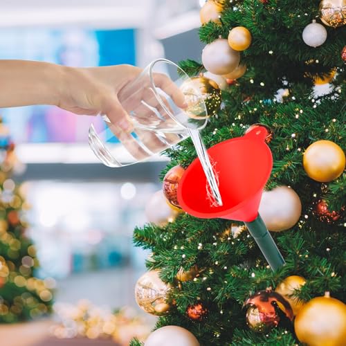Red Christmas Tree Watering Funnel, 45-inch Long, Watertight Silicone & Stainless Steel