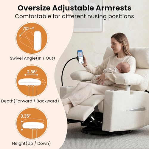 Electric Nursery Glider Recliner with Lumbar Support, Swivel and Rocking