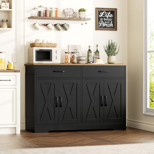 47-Inch Farmhouse Kitchen Sideboard Buffet Cabinet with Storage Drawers