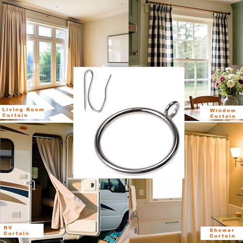 Metal Curtain Rings with Hooks, 1.5 Inch Eyelet for 1.25 Inch Rods