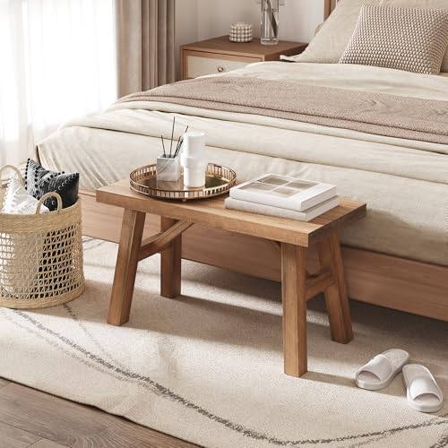 30-Inch Solid Wood Farmhouse Entryway Bench, Rustic Hallway Seat