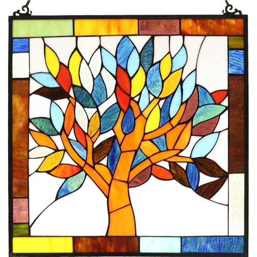 Mystical World Tree Stained Glass Window Panel - 18" x 19"
