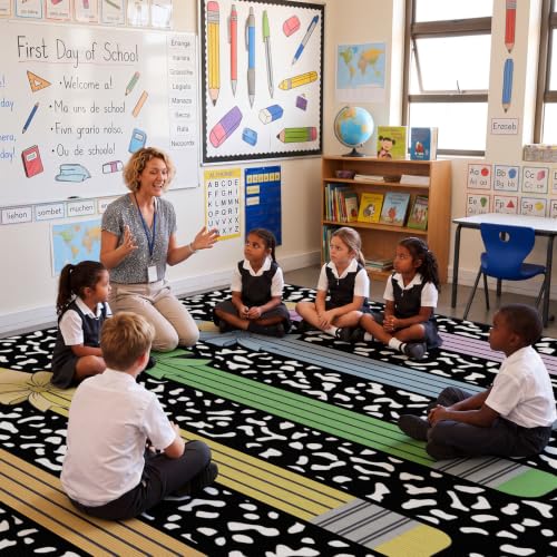 Large Pencil Theme Classroom Area Rug 7.6x12 ft Non-Slip Educational Mat