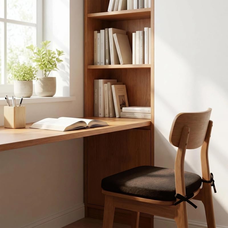 D-Shaped Dining Chair Cushion, 17x16 Inch Non-Slip Seat Pad with Ties