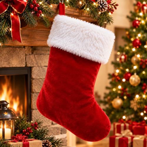 20 Inch Christmas Stockings Decorations Red White Velvet Handmade Holiday Stockings