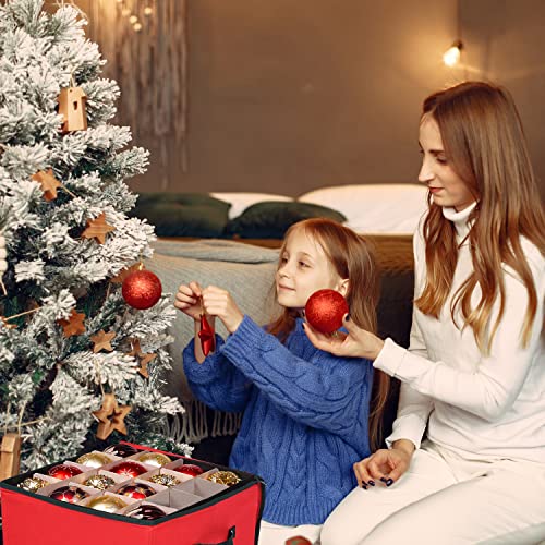 Primode Red Christmas Ornament Storage Box with 4 Trays, Holds 64 Decorations