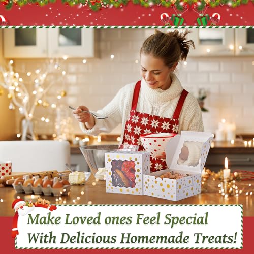 DOYIDE 32Pcs 6x6x3 Inch Christmas Cookie Boxes with Window White Gold - 32 Pack