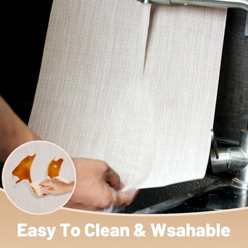 Beige White Set of 6 Non-Slip PVC Weave Placemats for Dining Table - Heat Resistant & Easy to Clean