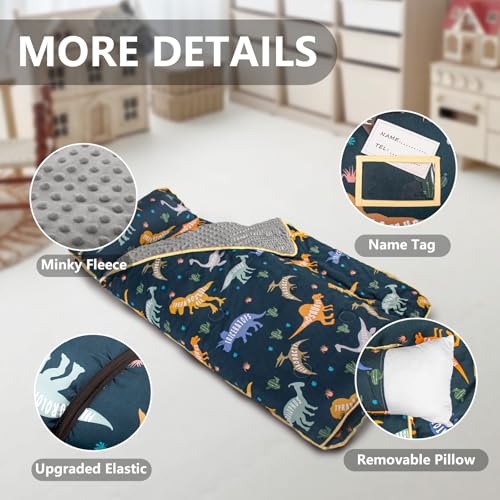 PRIMLECT Toddler Nap Mat with Pillow and Blanket, Extra Large 55x35 Washable Sleeping Bag for Daycare and Preschool