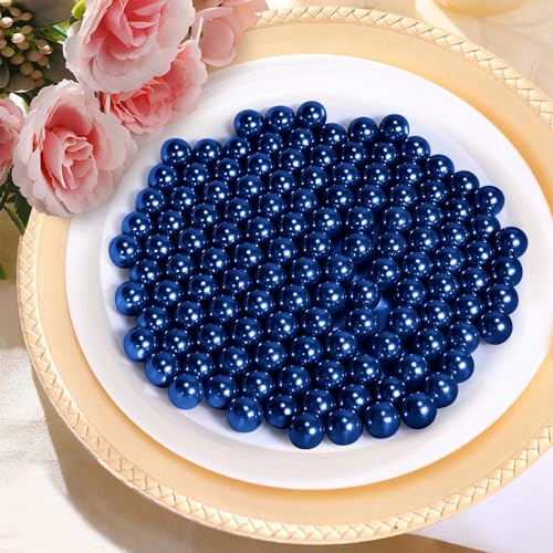 Navy Blue Vase Filler Pearl Beads - 8mm No Hole Faux Pearls (1400 Pcs)