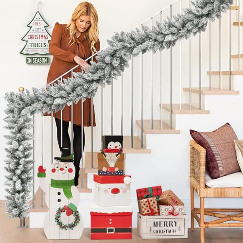 Snow Flocked 9ft Battery-Operated Pre-Lit Christmas Garland with Warm LEDs