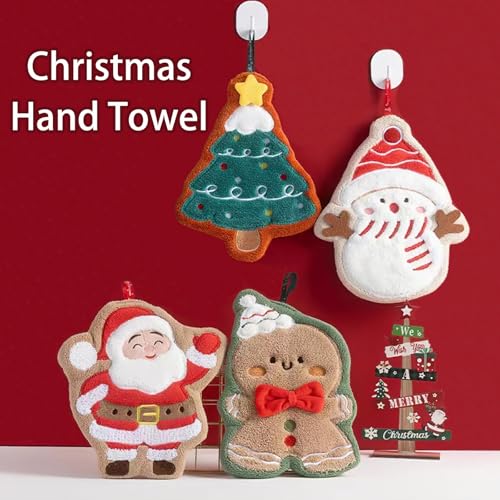 HUEYTON Christmas Series Kids Hand Towel Set - Ultra Absorbent & Soft, 4 Pack for Bathroom & Kitchen