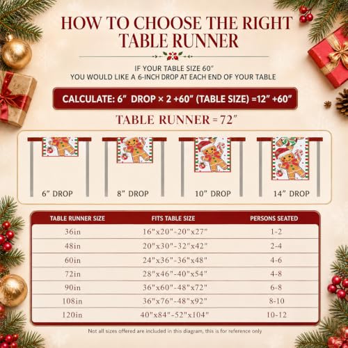 FreeNook Gingerbread 13x90 Inch Table Runner - Faux Linen Christmas Decor, 13" x 90"