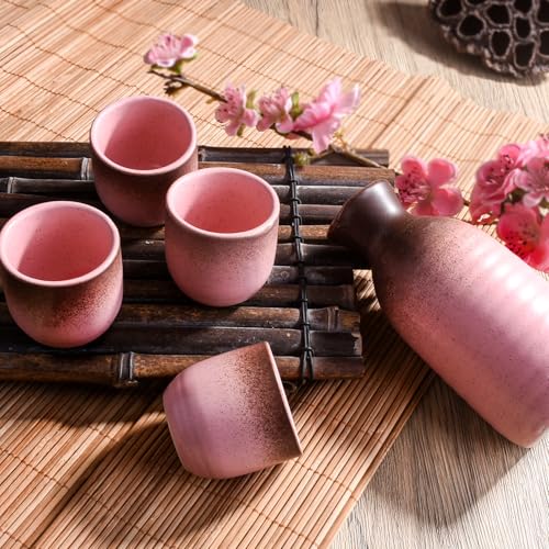 Swlthwen 5-Piece Ceramic Sake Set with Carafe and Cups – Gradient Speckled Design, 8oz Capacity